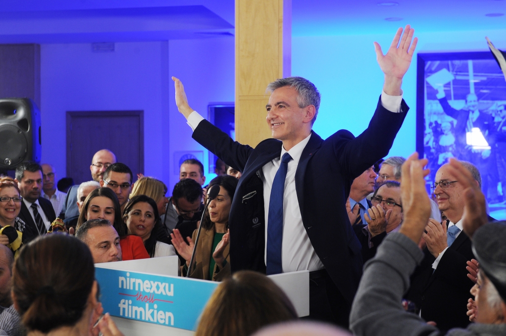 PN leader Simon Busuttil addressed party supporters at the party's headquarters (Photo: James Bianchi/MediaToday)